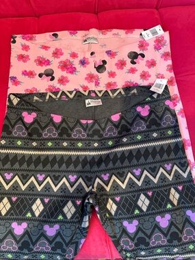 Disney Women's Leggings - Pink & Gray Floral and Patterned Set of Two